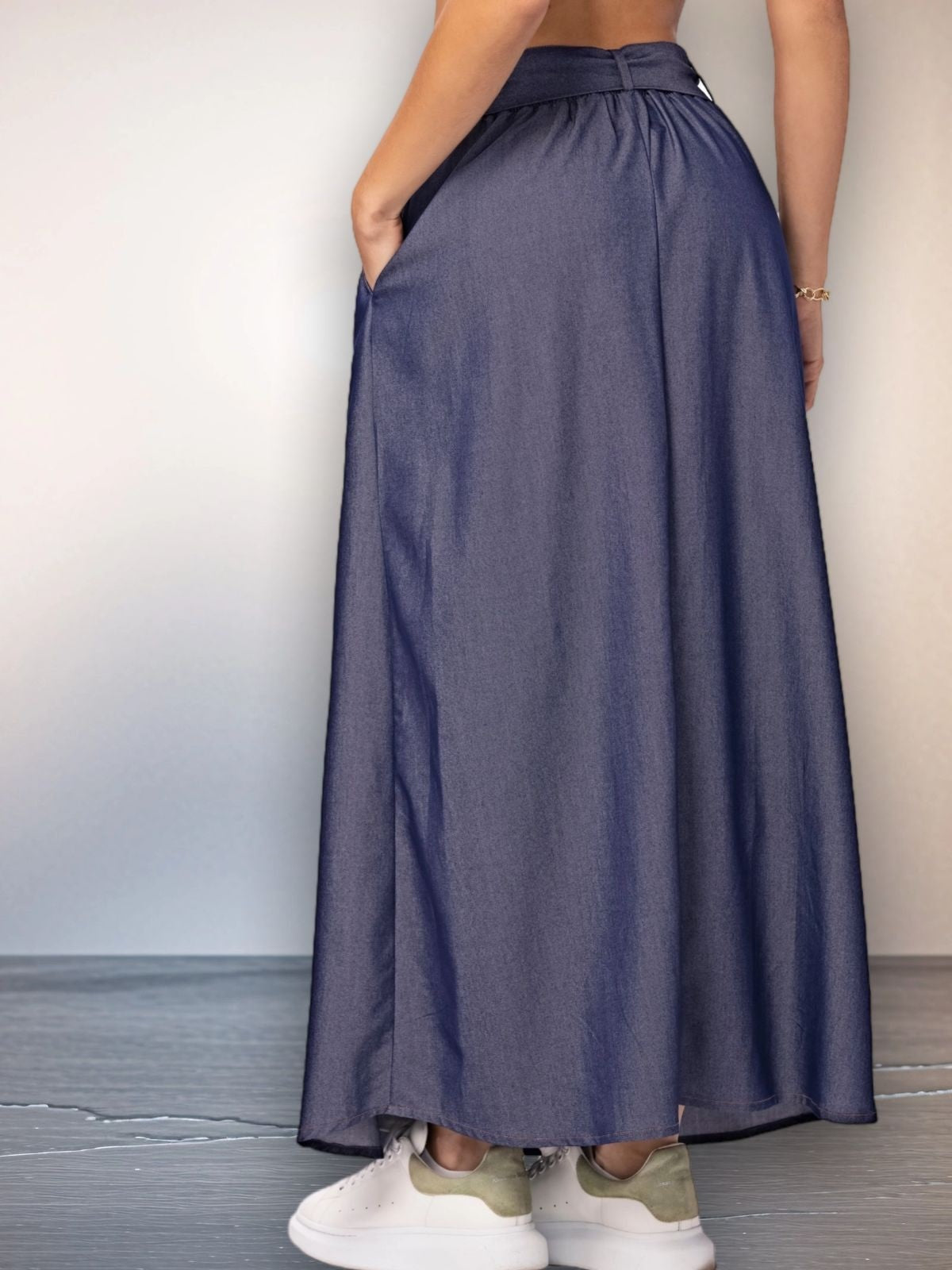 Conjunto Indigo Chambray - Chaleco e Falda Longa Azul Oscuro