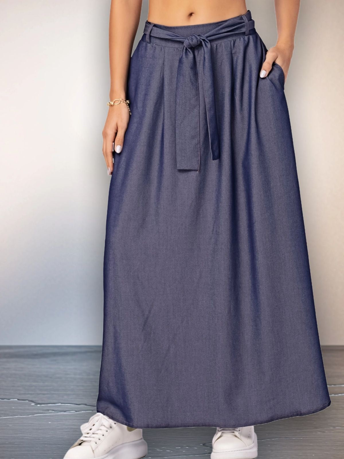 Conjunto Indigo Chambray - Chaleco e Falda Longa Azul Oscuro