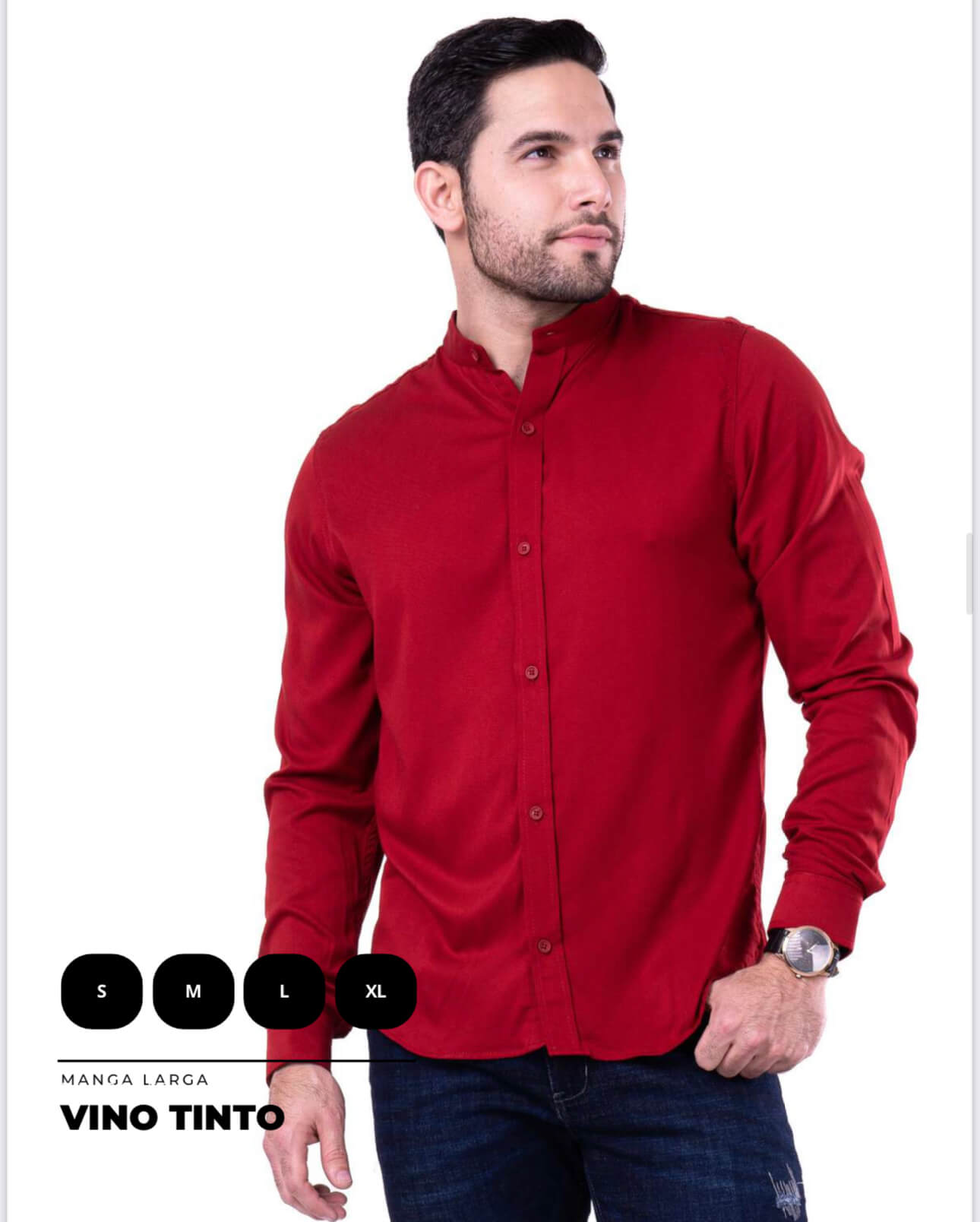 Camisa Manga Larga Sin Cuello en Seda Fria