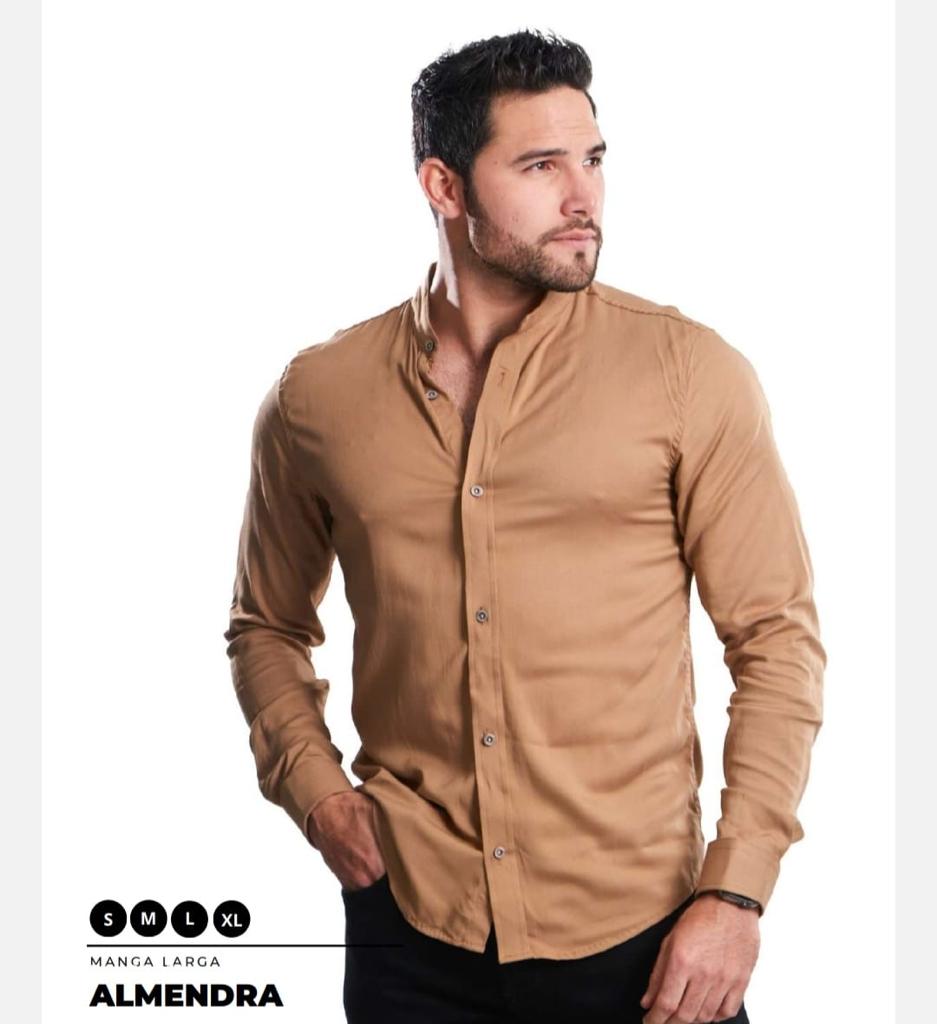 Camisa Manga Larga Sin Cuello en Seda Fria