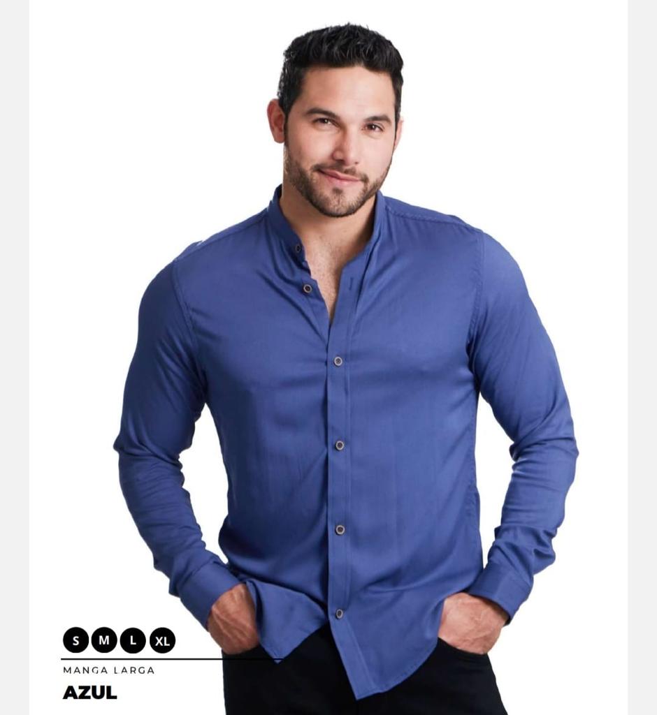 Camisa Manga Larga Sin Cuello en Seda Fria