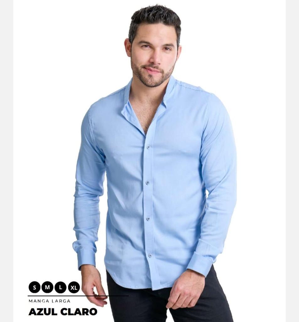Camisa Manga Larga Sin Cuello en Seda Fria