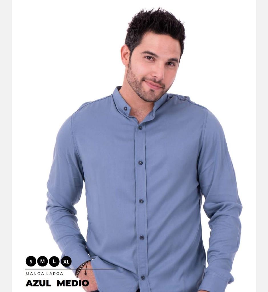 Camisa Manga Larga Sin Cuello en Seda Fria