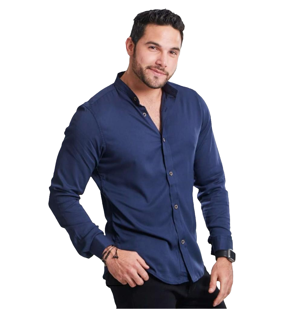Camisa Manga Larga Sin Cuello en Seda Fria
