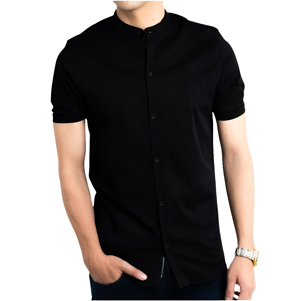 Camisa Manga Corta Sin Cuello en Seda Fria