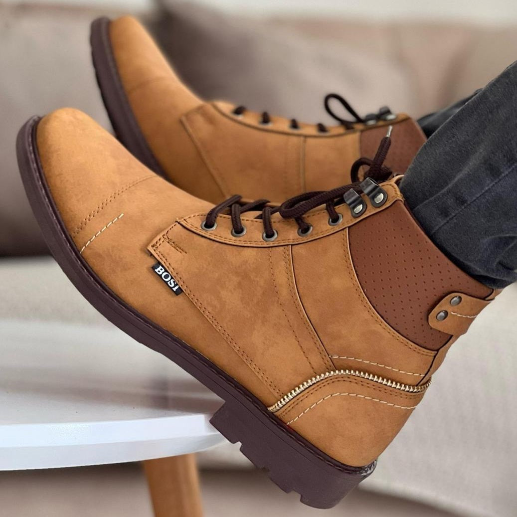 Bota Masculina Bosi: Cordones Clásicos y Detalle de Cremallera en el Talón para un Toque Único