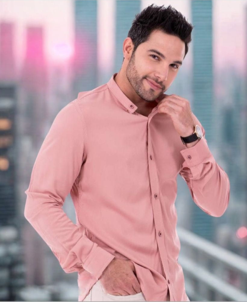 Camisa Manga Larga Sin Cuello en Seda Fria