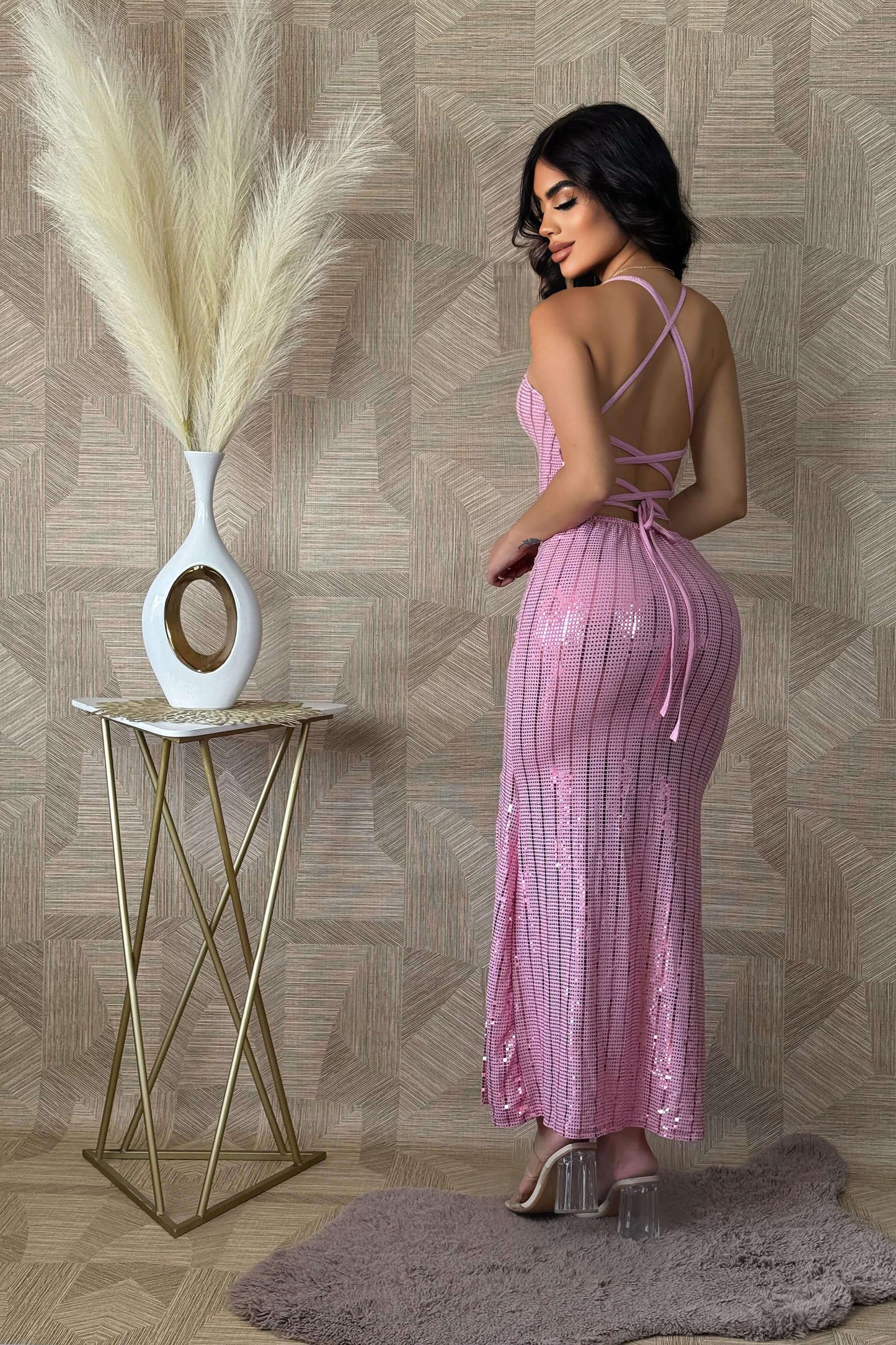 Vestido de Fiesta Bella Satinado con Pierna Descubierta