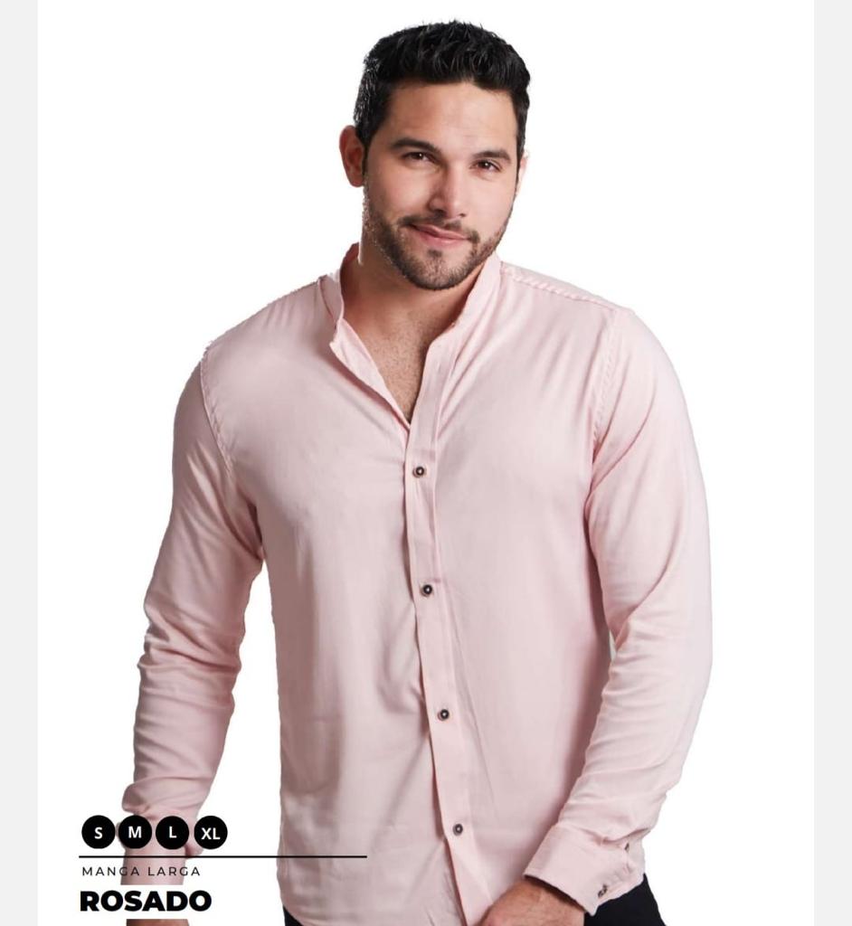 Camisa Manga Larga Sin Cuello en Seda Fria