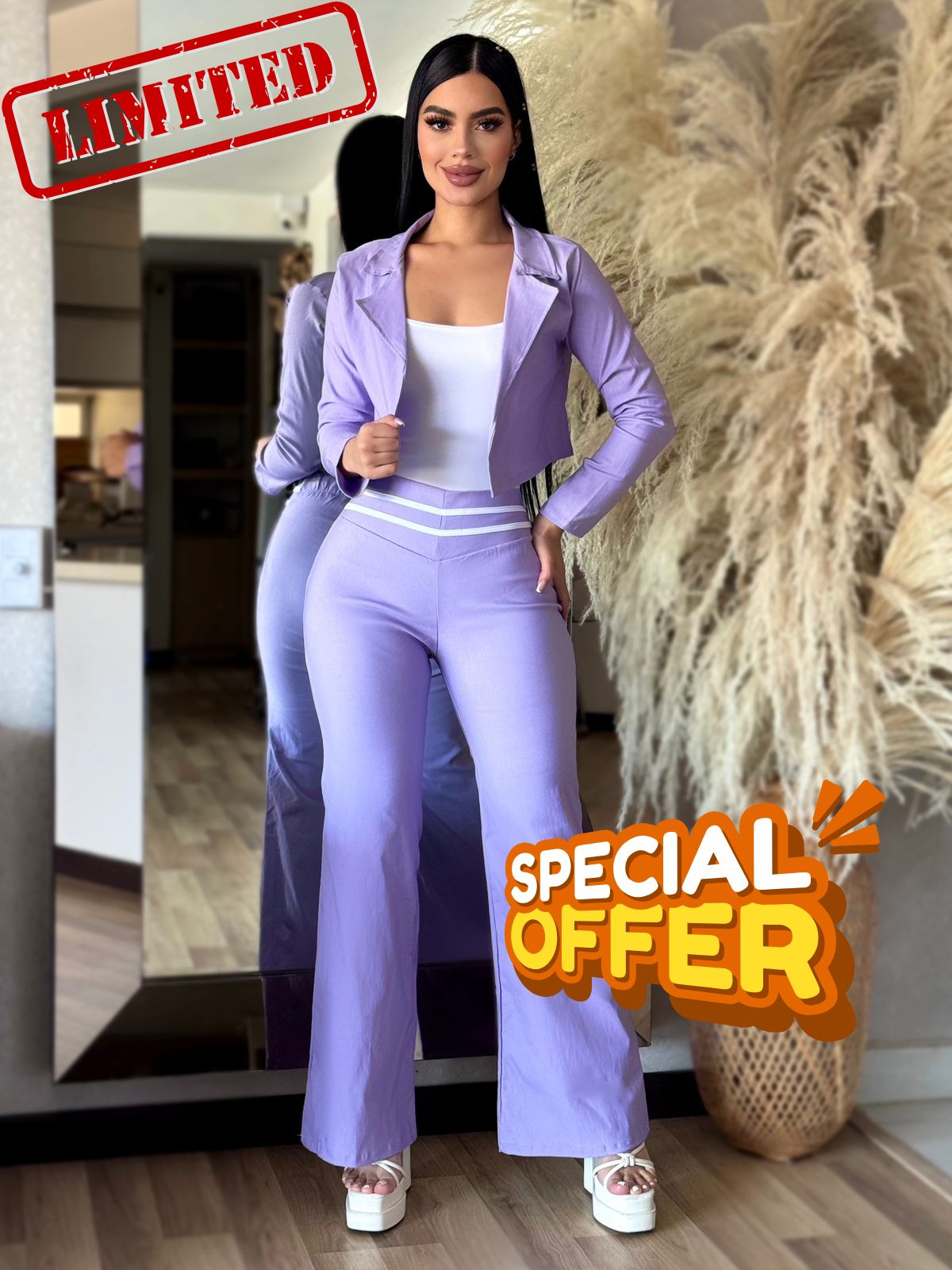 Conjunto Elegancia 3 Piezas: Blusa, Blazer y Pantalón Bota Ancha