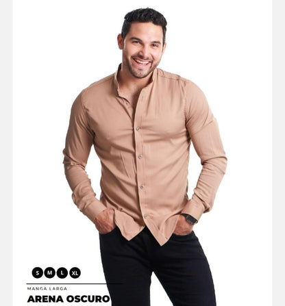 Camisa Manga Larga Sin Cuello en Seda Fria
