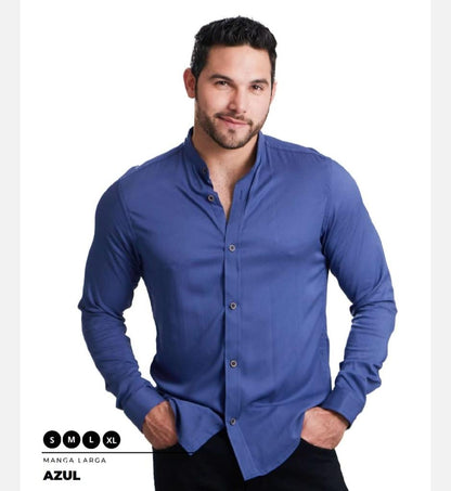 Camisa Manga Larga Sin Cuello en Seda Fria
