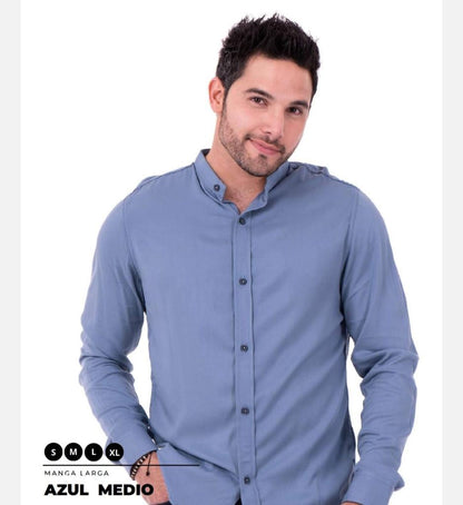 Camisa Manga Larga Sin Cuello en Seda Fria