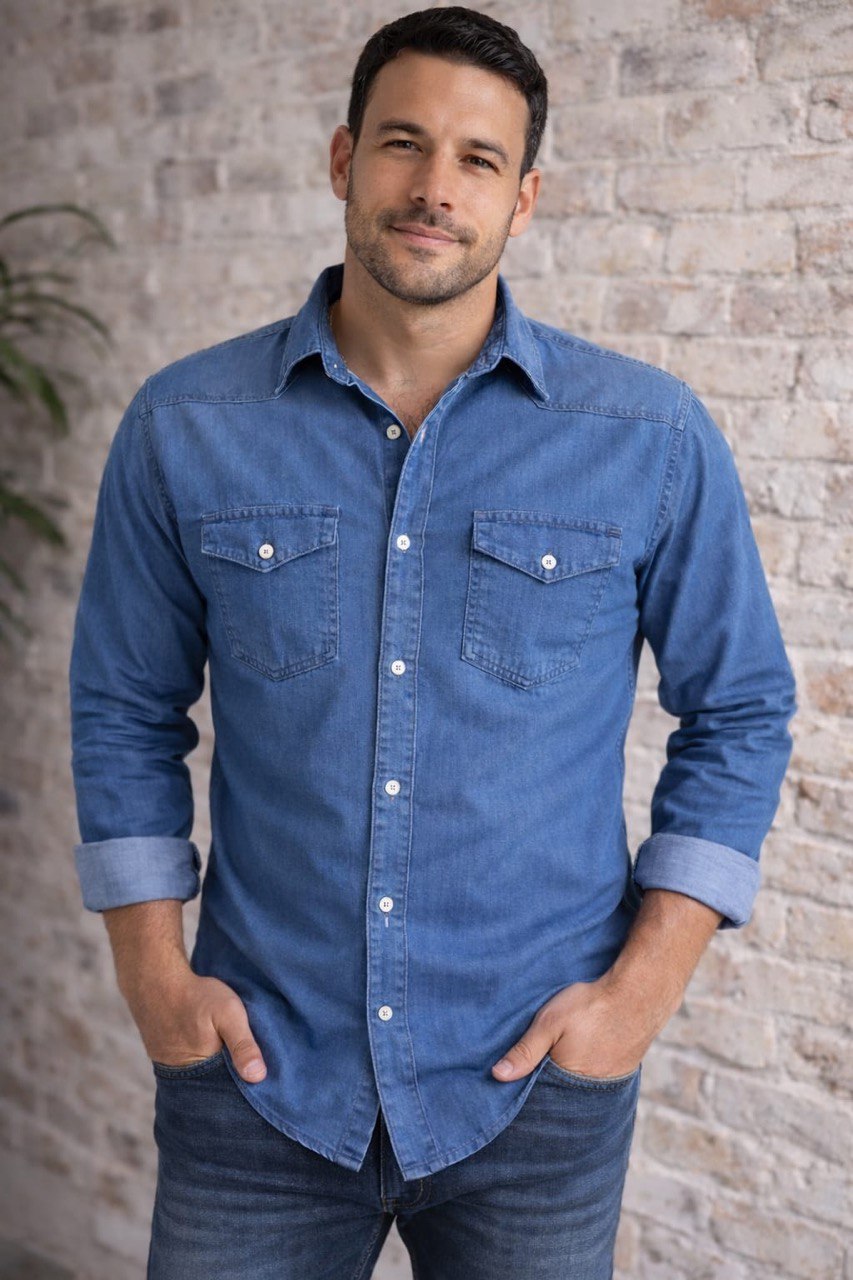 Camisa Jeans Manga Larga