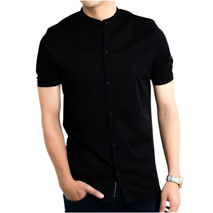 Camisa Manga Corta Sin Cuello en Seda Fria