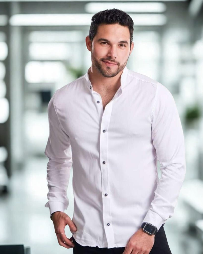 Camisa Manga Larga Sin Cuello en Seda Fria