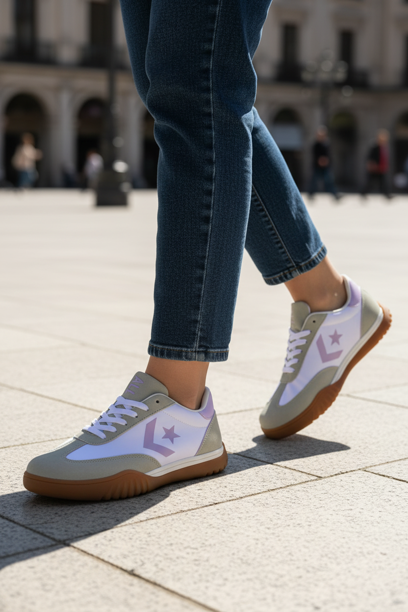 Converse Run Star Trainer – Blanco Lila diagonal 45°