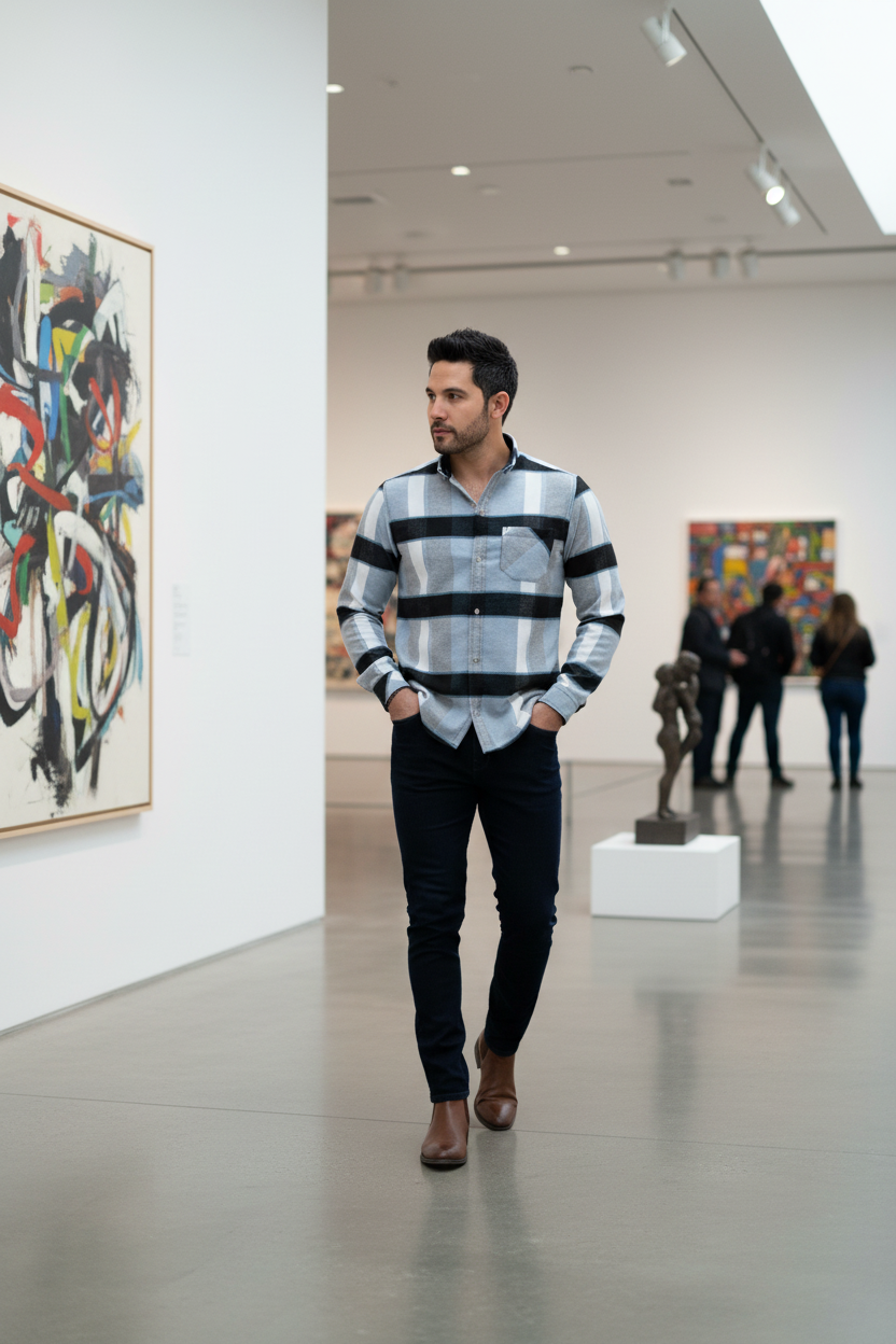 Corpo completo em galeria de arte