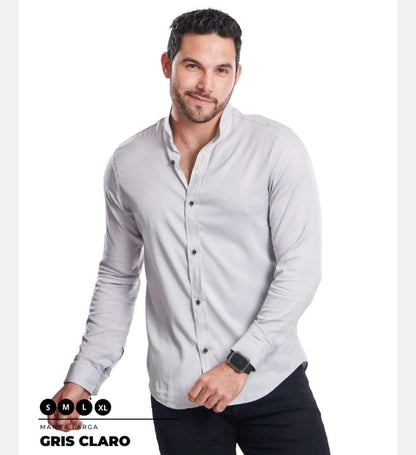 Camisa Manga Larga Sin Cuello en Seda Fria