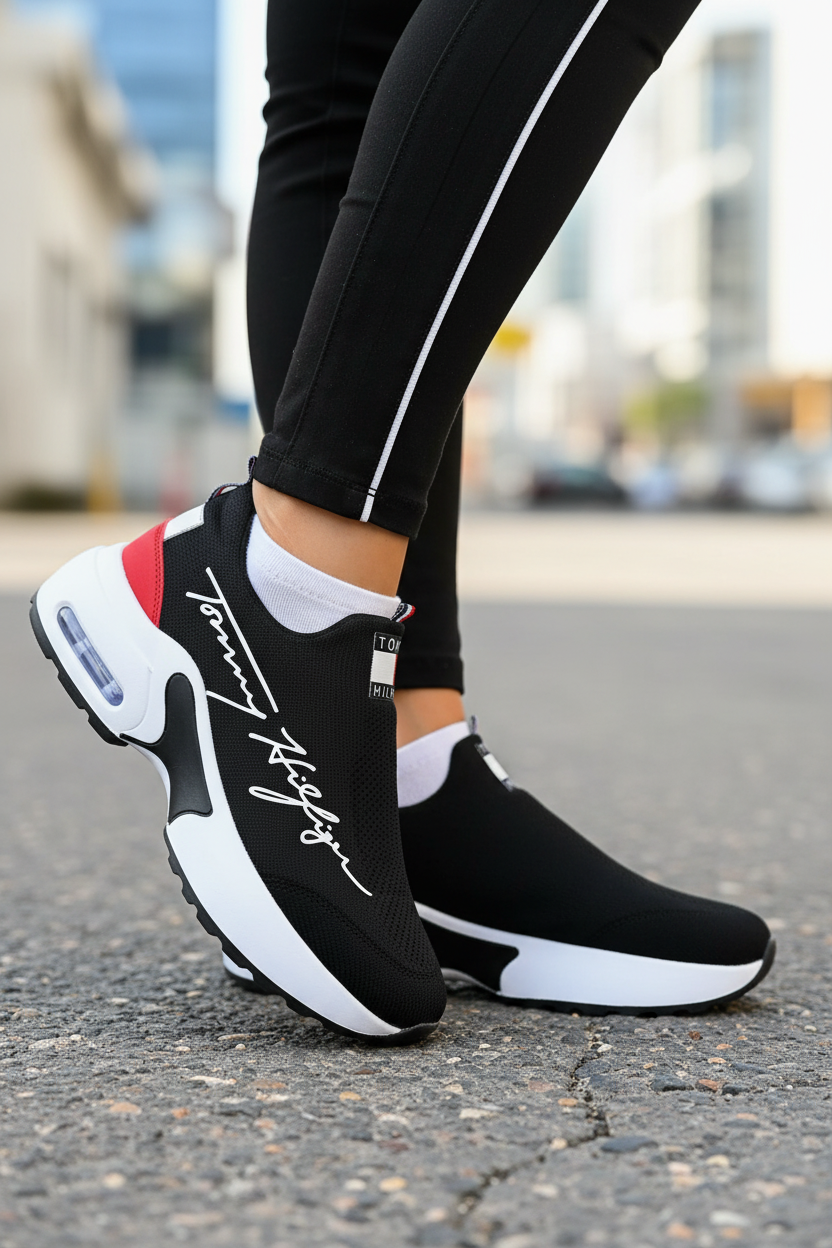Tenis Tommy Negro - Perfil Lateral Branding