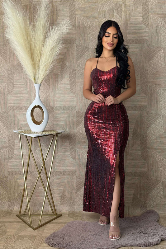 Vestido de Fiesta Bella Satinado con Pierna Descubierta